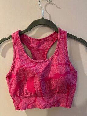 Pink Patterned Racerback Sports Bra With Inserts Quality
